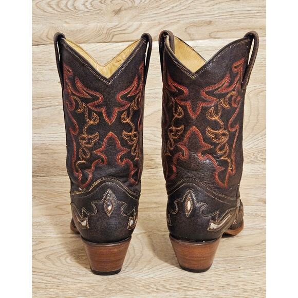 Corral Western Cowboy Boots Brown Leather Distressed Snip Toe Womens Size 9 M - Picture 5 of 14
